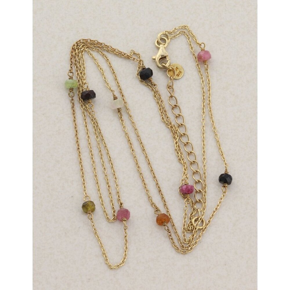 Gold Over Sterling Silver Natural Tourmaline Layered Station Necklace 15 to 17.5